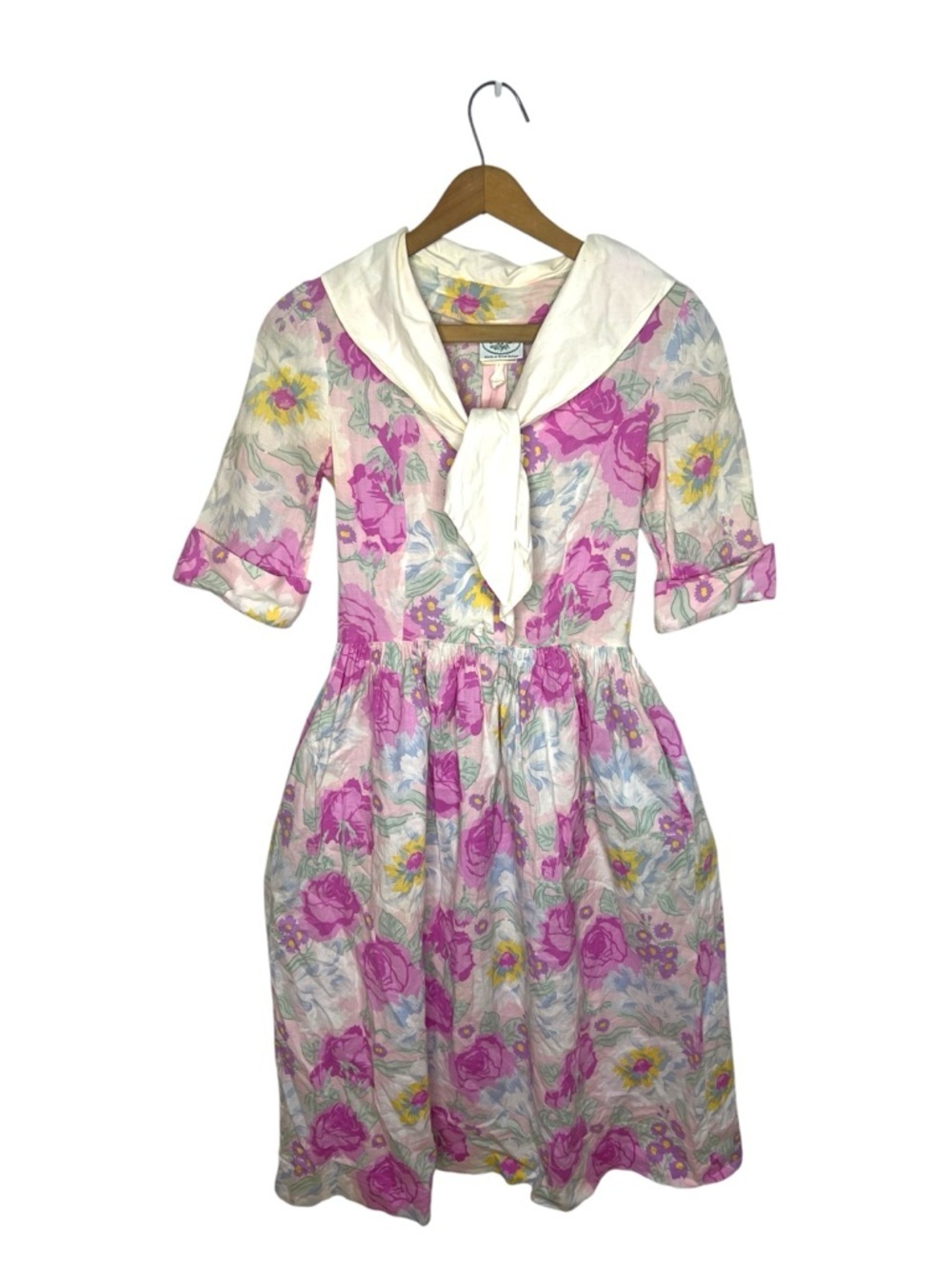 Vintage Laura Ashley UK Floral Sailor Collar Cottagecore Midi Dress 8